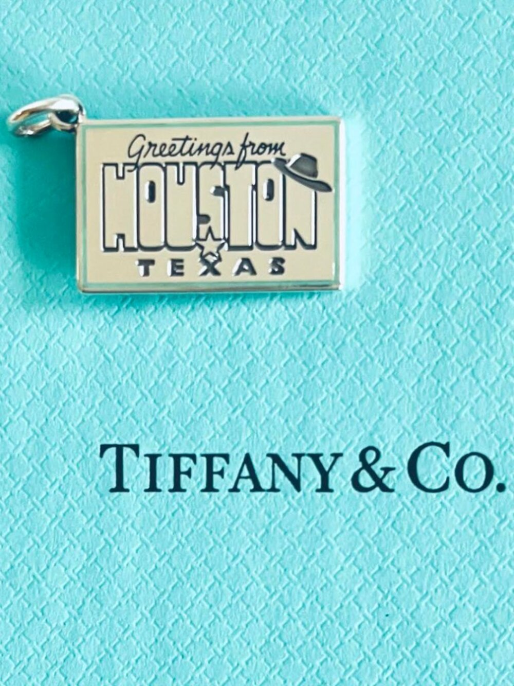 Tiffany & Co. HOUSTON City Postcard Sterling Silver Blue Enamel Trim Charm 🤠